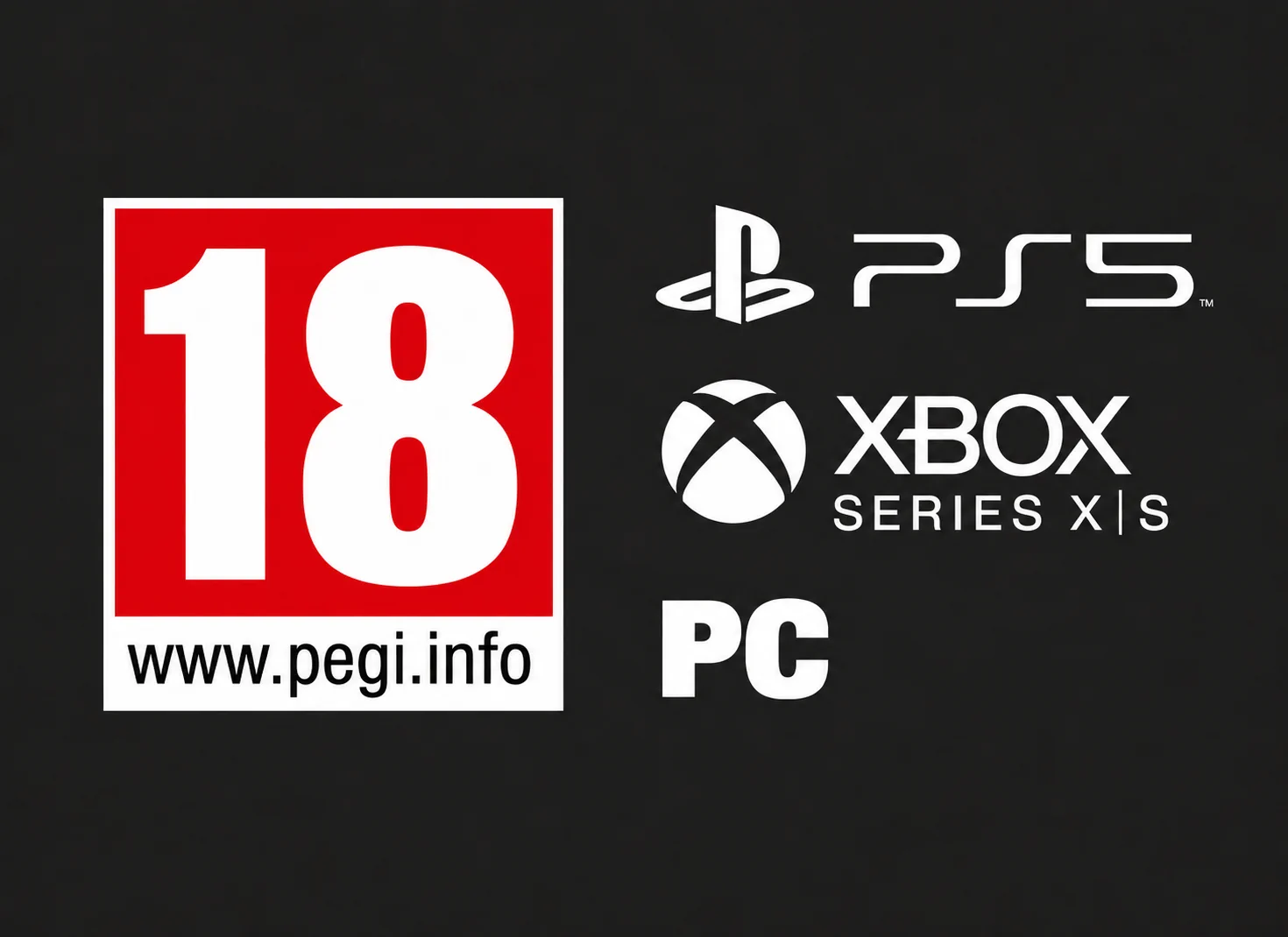 Crimson Desert Enhanced – PEGI 18 et plateformes Image d’information Crimson Desert Enhanced avec le logo PEGI 18 et les plateformes PS5, Xbox Series X|S et PC sur fond sombre.